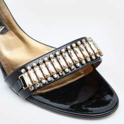 مملوكة مسبقًا Gina Black/Gold Patent Leather Embellished Slide Sandals Size 41