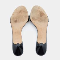 مملوكة مسبقًا Gina Black/Gold Patent Leather Embellished Slide Sandals Size 41