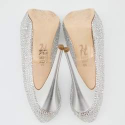 Pre Owned Gina Silver Satin Crystal Embellished Peep Toe Platform Pumps Size 39.5