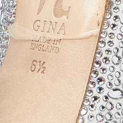 Pre Owned Gina Silver Satin Crystal Embellished Peep Toe Platform Pumps Size 39.5