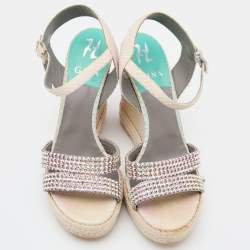 Pre Owned Gina Multicolor Python Crystal Embellished Platform Wedge Sandals Size 40