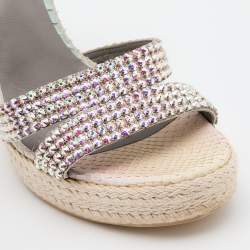 Pre Owned Gina Multicolor Python Crystal Embellished Platform Wedge Sandals Size 40