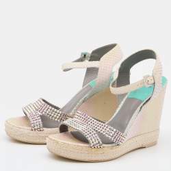 Pre Owned Gina Multicolor Python Crystal Embellished Platform Wedge Sandals Size 40