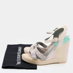 Pre Owned Gina Multicolor Python Crystal Embellished Platform Wedge Sandals Size 40