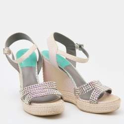 Pre Owned Gina Multicolor Python Crystal Embellished Platform Wedge Sandals Size 40