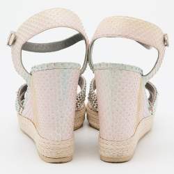 Pre Owned Gina Multicolor Python Crystal Embellished Platform Wedge Sandals Size 40