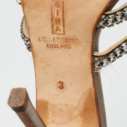 Pre Owned صندل سلايد جينا جلد رصاصي مزخرف كريستال مقاس36