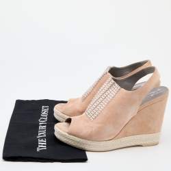Gina Peach Suede Crystal Embellished Platform Wedge Sandals Size 40