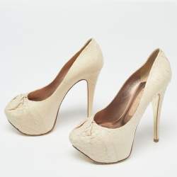 Gina Cream Python Embossed Leather Elle Platform Pumps Size 37.5