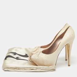 Gina Cream Python Embossed Leather Elle Platform Pumps Size 37.5