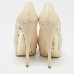 Gina Cream Python Embossed Leather Elle Platform Pumps Size 37.5