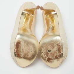 Gina Cream Python Embossed Leather Elle Platform Pumps Size 37.5
