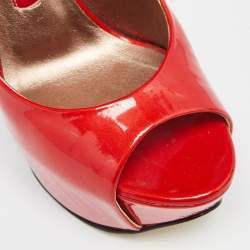 Pre Owned Gina Red Patent Leather Platform Peep Toe Pumps Size 37.5