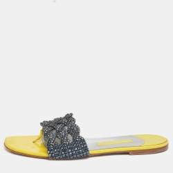 مملوكة مسبقًا Gina Yellow Patent  Crystal Embellished  Flat Sandals  Size 39.5