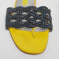 مملوكة مسبقًا Gina Yellow Patent  Crystal Embellished  Flat Sandals  Size 39.5