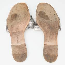 Pre Owned Gina Green Crystal Embellished Leather Thong Flats Size 40