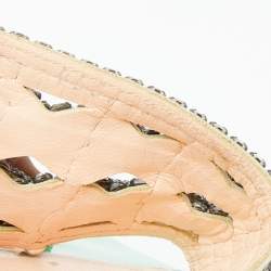 Pre Owned Gina Green Crystal Embellished Leather Thong Flats Size 40