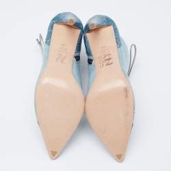 Pre Owned Gina Blue Denim And Croc Embossed Patent Ankle Boots Size 38