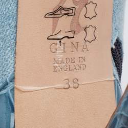 Pre Owned Gina Blue Denim And Croc Embossed Patent Ankle Boots Size 38
