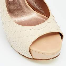 Pre Owned Gina Beige Python Leather Peep Toe Platform Slingback Sandals Size 38.5