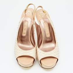 Pre Owned Gina Beige Python Leather Peep Toe Platform Slingback Sandals Size 38.5