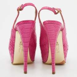 Pre Owned Gina Pink Python Leather Peep Toe Platform Slingback Sandals Size 36.5