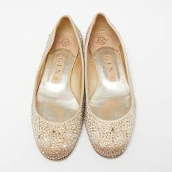 Gina Beige Satin Crystal Embellished  Ballet Flats Size 38