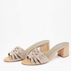 Gina Gold Patent Crystal Embellished Slide Sandals Size 42