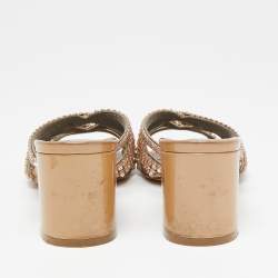 Pre Owned صندل سلايد جينا جلد بيج مزخرف كريستال مقاس 36.5 