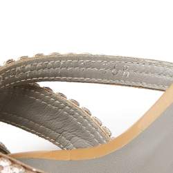 Pre Owned صندل سلايد جينا جلد بيج مزخرف كريستال مقاس 36.5 