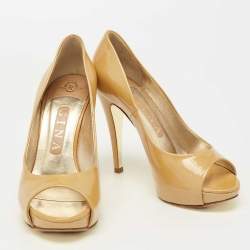 Pre Owned Gina Mustard Yellow Patent Leather Peep-Toe Pumps Size 37.5