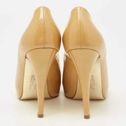 Pre Owned Gina Mustard Yellow Patent Leather Peep-Toe Pumps Size 37.5