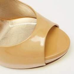 Pre Owned Gina Mustard Yellow Patent Leather Peep-Toe Pumps Size 37.5