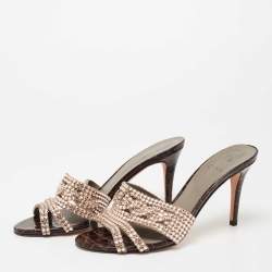 Pre Owned صندل سلايد جينا جلد لامع نقشة تمساح بني مقاس 39.5