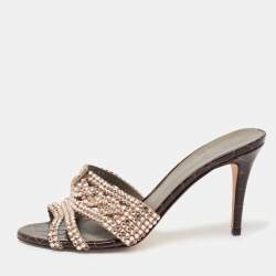 Pre Owned صندل سلايد جينا جلد لامع نقشة تمساح بني مقاس 39.5