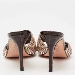 Pre Owned صندل سلايد جينا جلد لامع نقشة تمساح بني مقاس 39.5