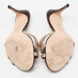 Pre Owned صندل سلايد جينا جلد لامع نقشة تمساح بني مقاس 39.5