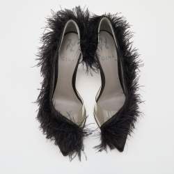 Pre Owned حذاء كعب عالي جينا دورساي فرو وساتان أسود مقدمة مدببة مقاس 37.5