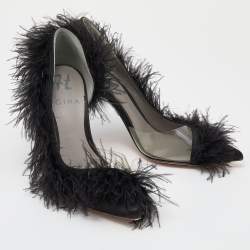 Pre Owned حذاء كعب عالي جينا دورساي فرو وساتان أسود مقدمة مدببة مقاس 37.5