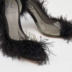 Pre Owned حذاء كعب عالي جينا دورساي فرو وساتان أسود مقدمة مدببة مقاس 37.5