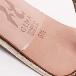 Pre Owned Gina Gold Crystal Embellished Leather Slide Sandals Size 39.5