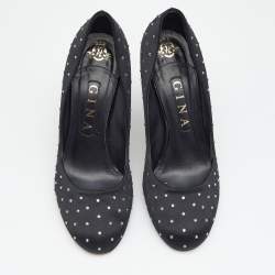 Gina Black Satin Crystal Embellished Pumps Size 38