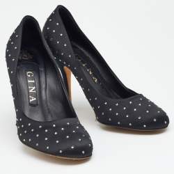 Gina Black Satin Crystal Embellished Pumps Size 38
