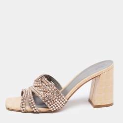 Gina Square-Toe Croc-Embossed Leather Mules