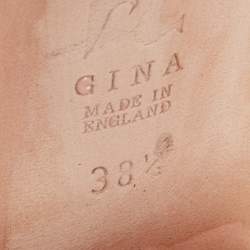 Pre Owned Gina Beige Croc Embossed Patent Leather Dakota Block Heel Sandals Size 38.5