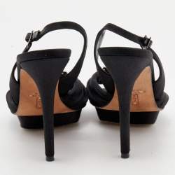 Gina Black Satin Crystal Embellished Slingback Sandals Size 39