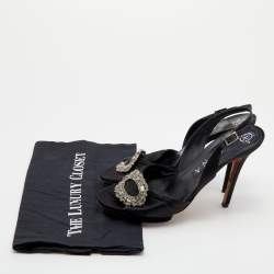 Gina Black Satin Crystal Embellished Slingback Sandals Size 39