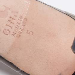 مملوكة مسبقًا Gina Grey Croc Embossed Leather Crystal Embellished Slide Sandals Size 38