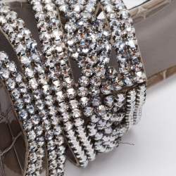 مملوكة مسبقًا Gina Grey Croc Embossed Leather Crystal Embellished Slide Sandals Size 38