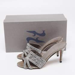 م ملوكة مسبقًا Gina Grey Croc Embossed Leather Crystal Embellished Slide Sandals Size 38